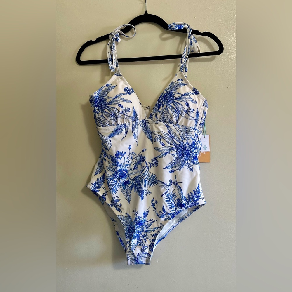Floral Blue and White One Piece Swimsuit